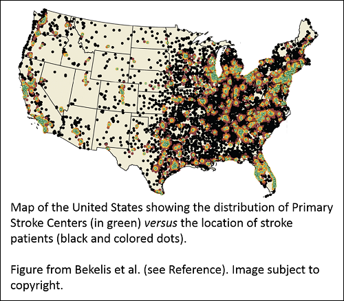 Map of the United States showing the distribution of Primary Stroke Centers (image subject to copyright)