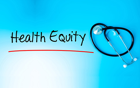 The "Health Equity" phrase and a stethoscope.