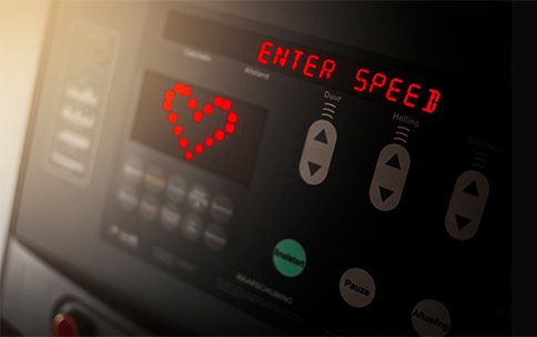 Treadmill Start Screen with the words "Enter Speed" across the screen and a pixelized heart below it.